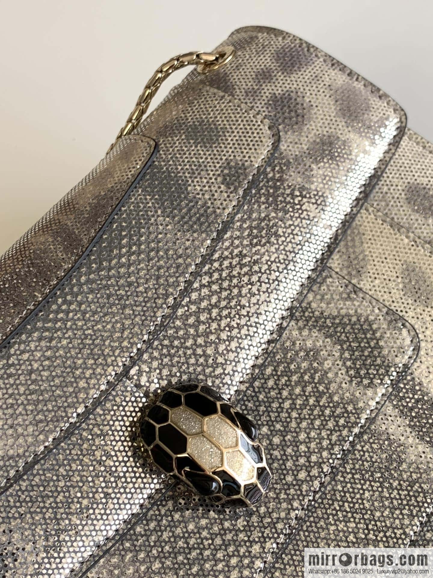 BVLGARI Bulgari Sprpenti Forever water snake skin inner small sheepskin oblique span bag 383262 milk protein stone metal texture 27.5CM