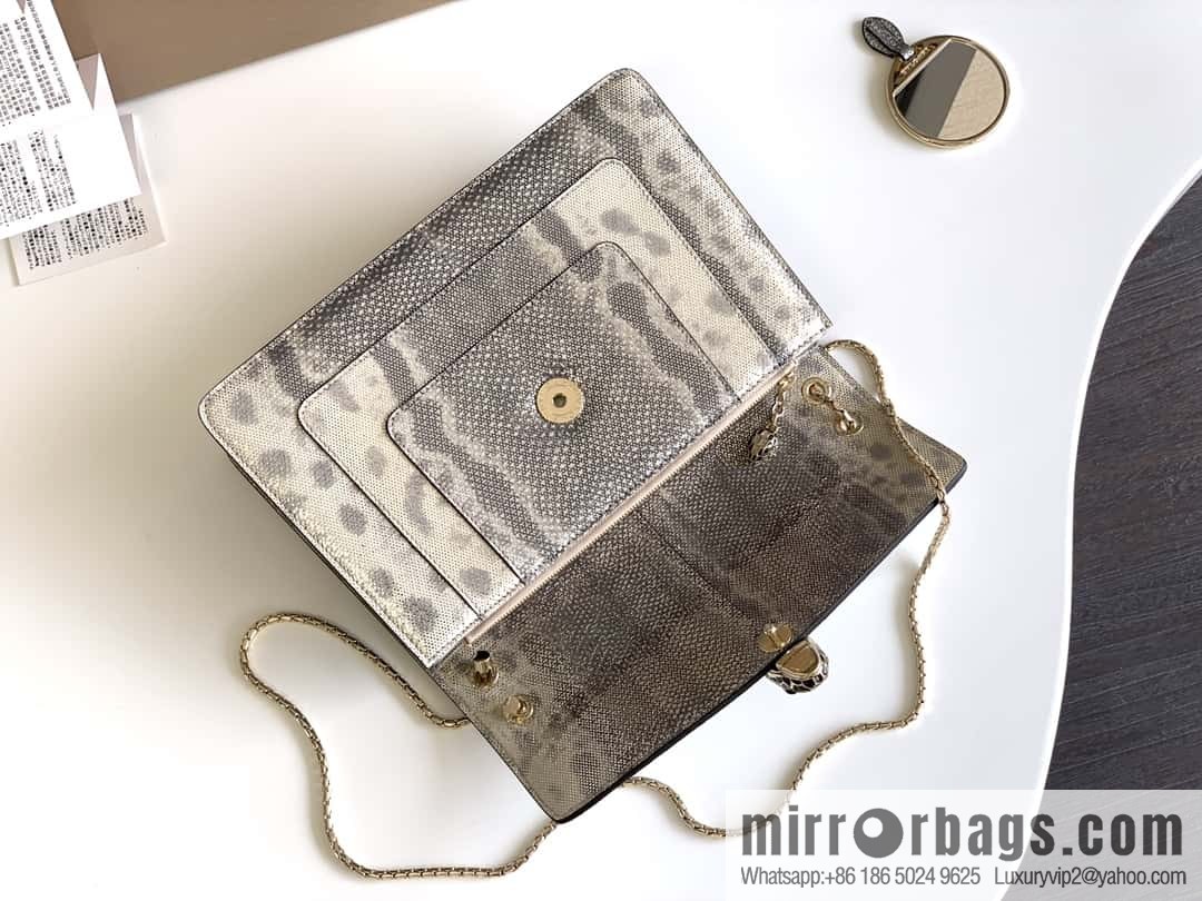 BVLGARI Bulgari Sprpenti Forever water snake skin inner small sheepskin oblique span bag 383262 milk protein stone metal texture 27.5CM