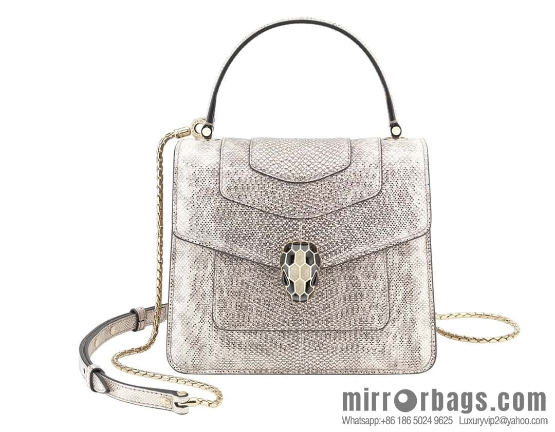 BVLGARI Bulgari Sprpenti Forever water snake skin inner small sheepskin tote bag 18CM 383292 Milk protein stone metal texture