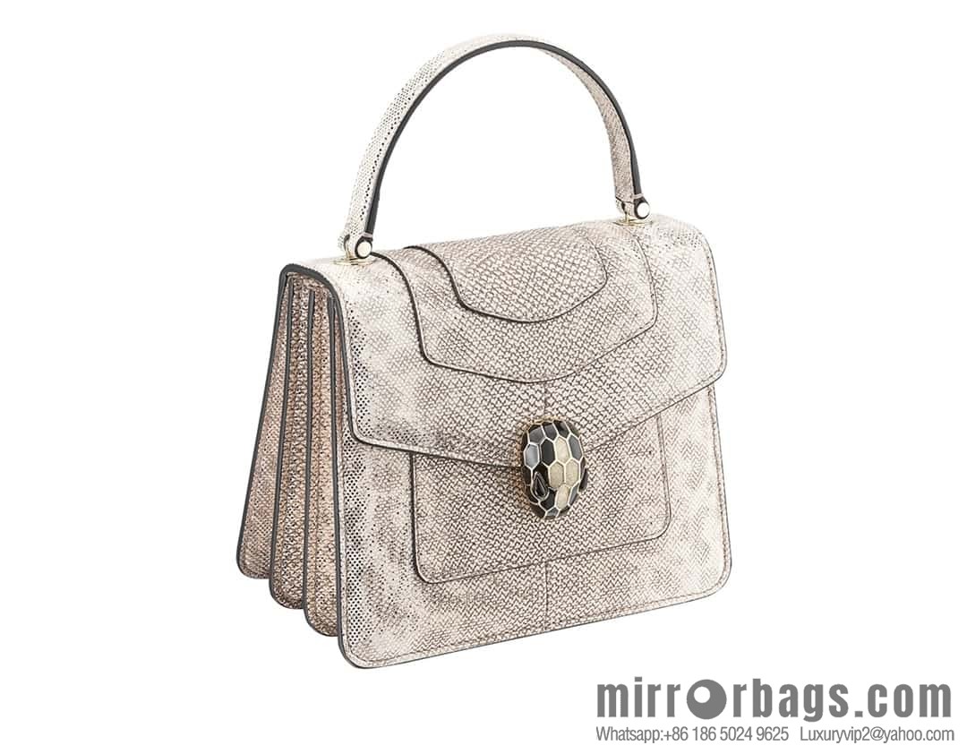 BVLGARI Bulgari Sprpenti Forever water snake skin inner small sheepskin tote bag 18CM 383292 Milk protein stone metal texture
