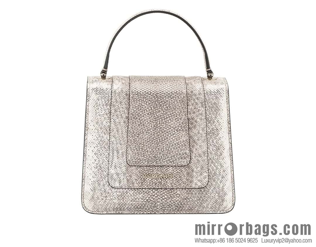 BVLGARI Bulgari Sprpenti Forever water snake skin inner small sheepskin tote bag 18CM 383292 Milk protein stone metal texture