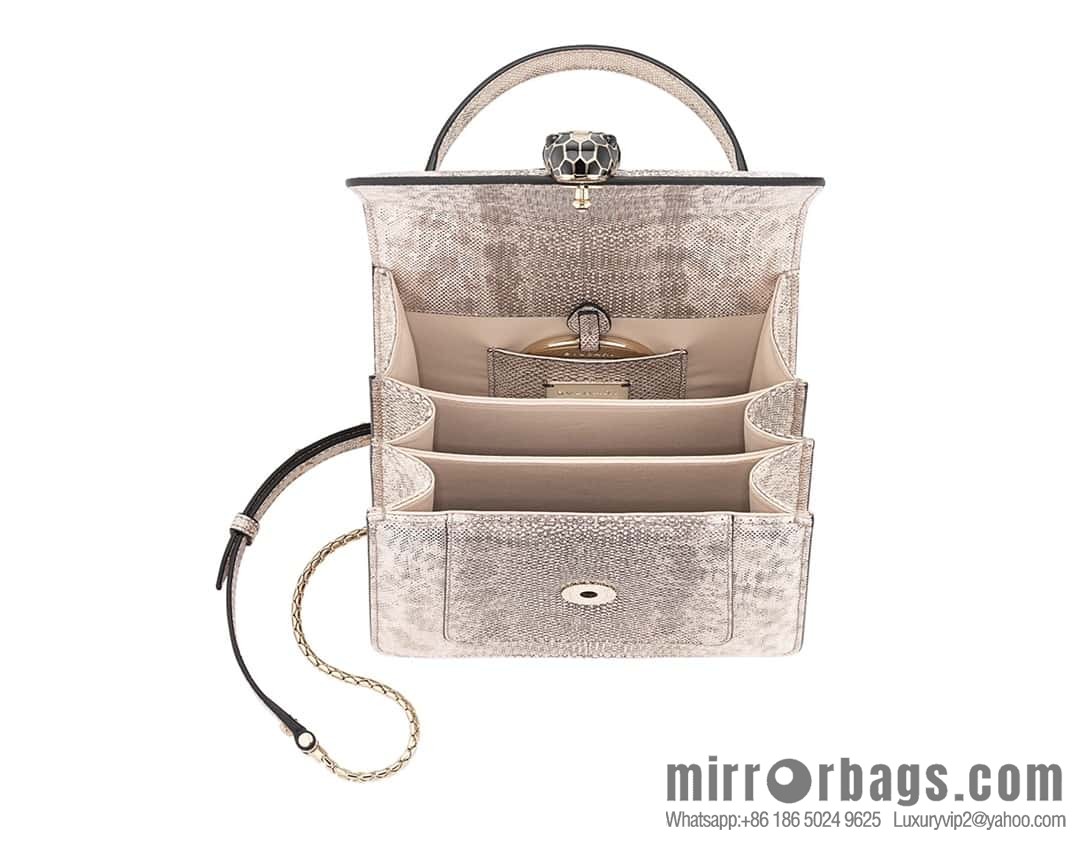 BVLGARI Bulgari Sprpenti Forever water snake skin inner small sheepskin tote bag 18CM 383292 Milk protein stone metal texture