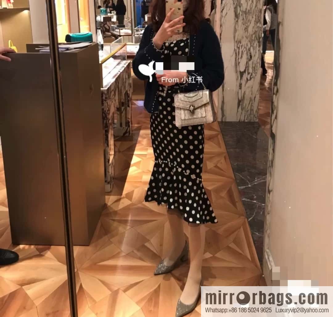 BVLGARI Bulgari Sprpenti Forever water snake skin inner small sheepskin tote bag 18CM 383292 Milk protein stone metal texture