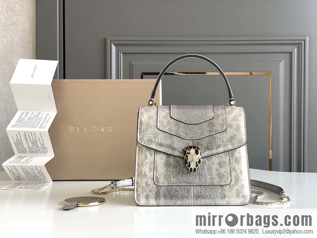 BVLGARI Bulgari Sprpenti Forever water snake skin inner small sheepskin tote bag 18CM 383292 Milk protein stone metal texture
