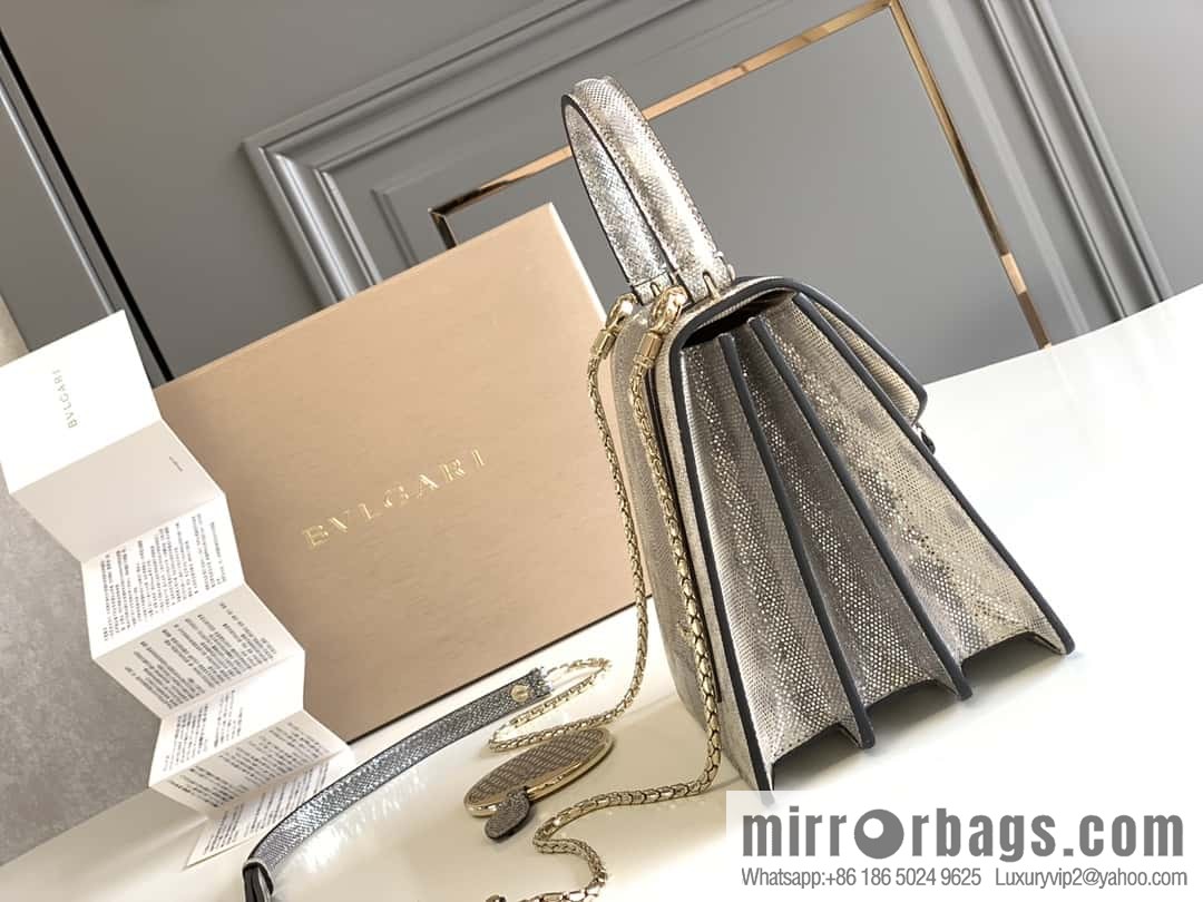 BVLGARI Bulgari Sprpenti Forever water snake skin inner small sheepskin tote bag 18CM 383292 Milk protein stone metal texture
