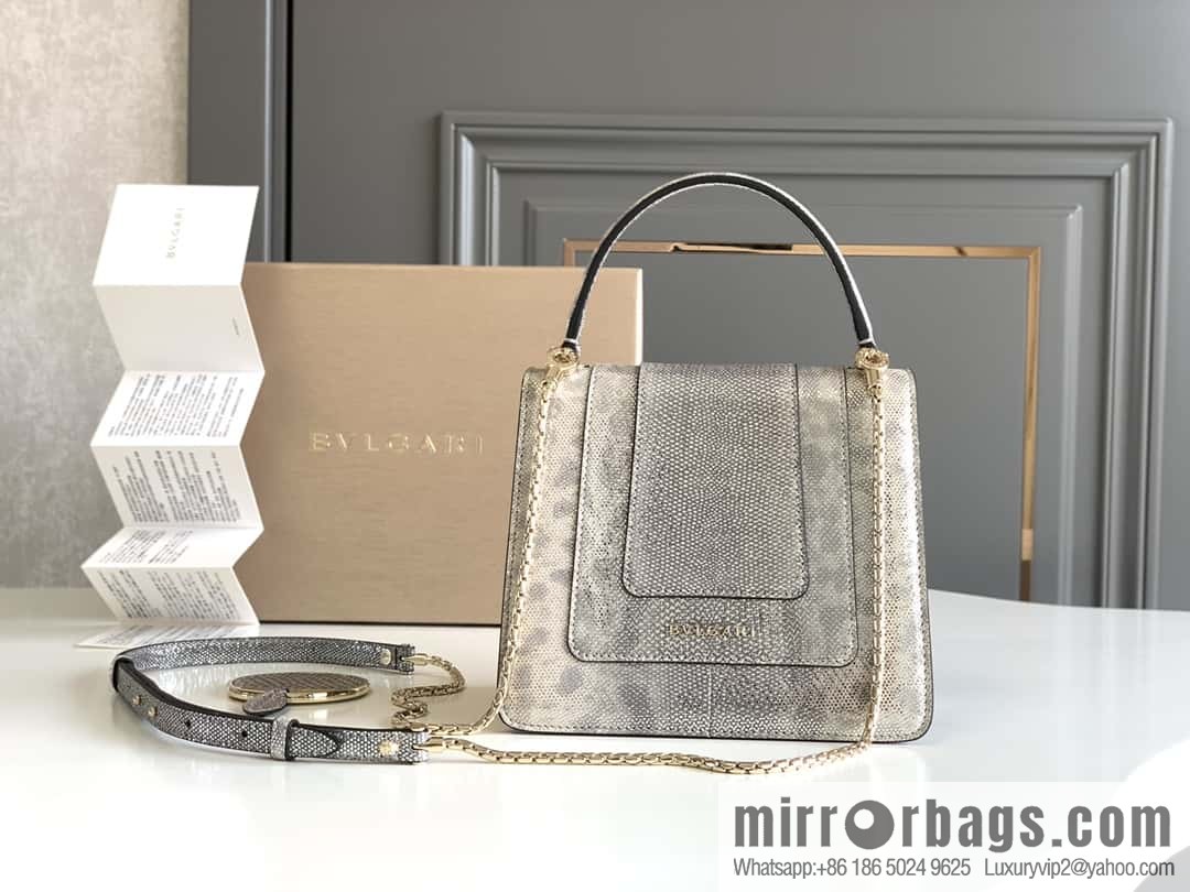BVLGARI Bulgari Sprpenti Forever water snake skin inner small sheepskin tote bag 18CM 383292 Milk protein stone metal texture