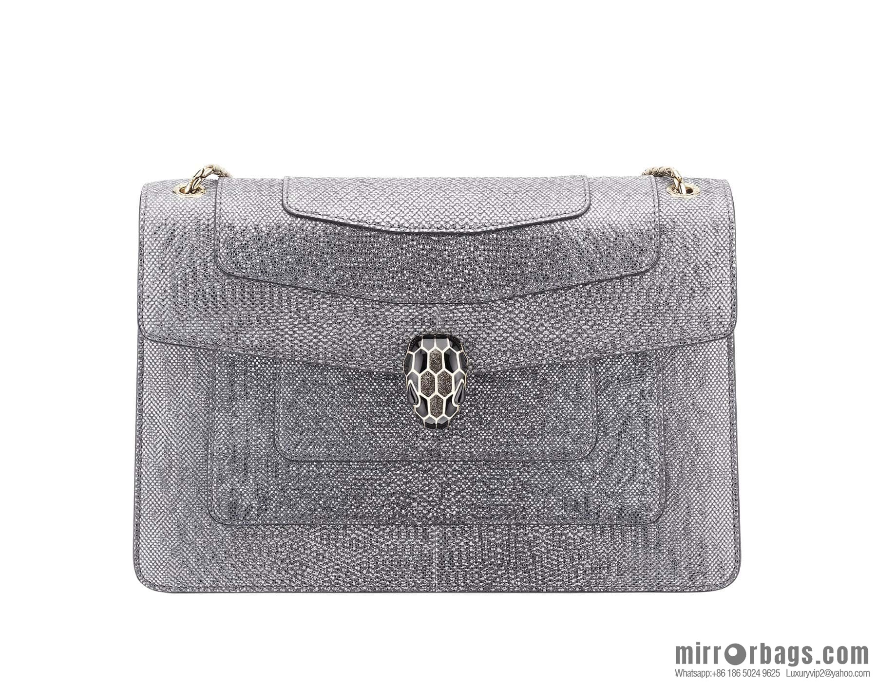 BVLGARI Bulgari Sprpenti Forever charcoal ash metal texture water snake skin inner small sheepskin chain bag 27.5CM 383262
