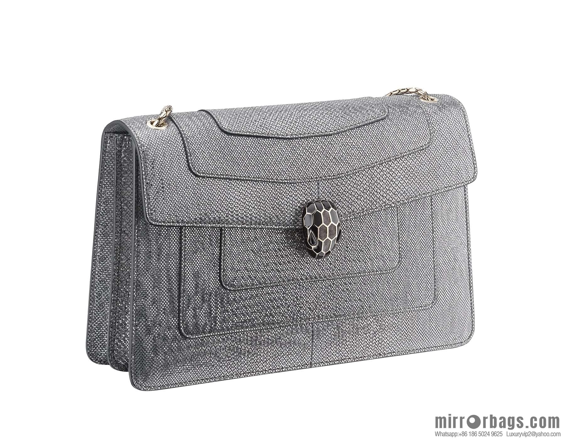 BVLGARI Bulgari Sprpenti Forever charcoal ash metal texture water snake skin inner small sheepskin chain bag 27.5CM 383262