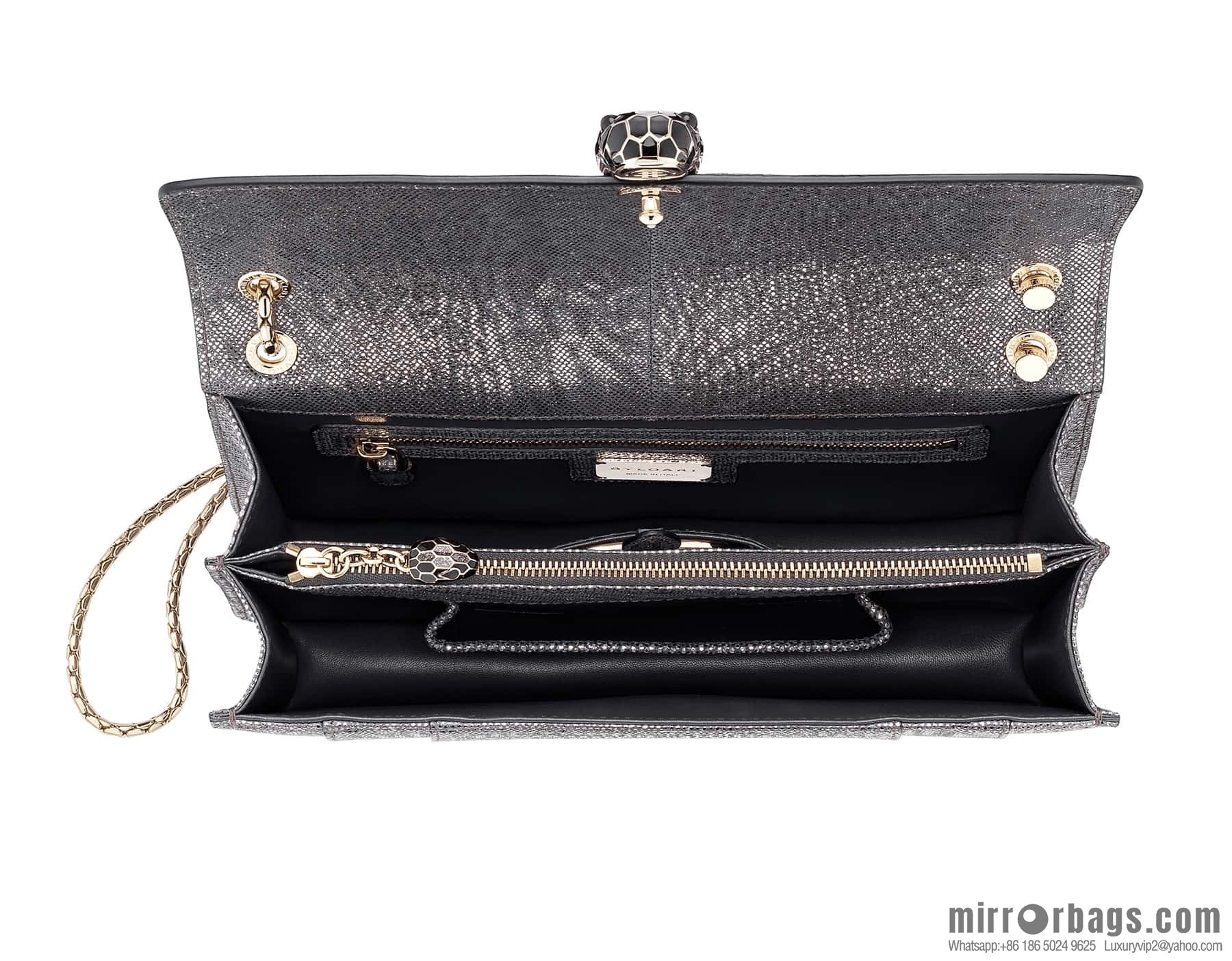 BVLGARI Bulgari Sprpenti Forever charcoal ash metal texture water snake skin inner small sheepskin chain bag 27.5CM 383262