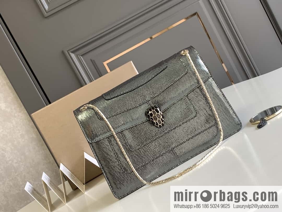 BVLGARI Bulgari Sprpenti Forever charcoal ash metal texture water snake skin inner small sheepskin chain bag 27.5CM 383262