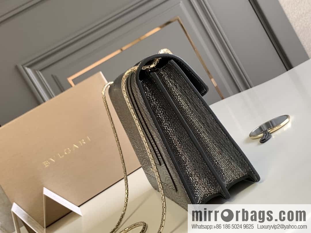 BVLGARI Bulgari Sprpenti Forever charcoal ash metal texture water snake skin inner small sheepskin chain bag 27.5CM 383262