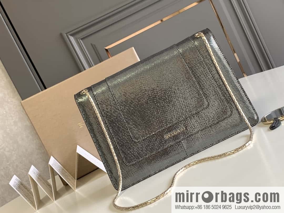 BVLGARI Bulgari Sprpenti Forever charcoal ash metal texture water snake skin inner small sheepskin chain bag 27.5CM 383262