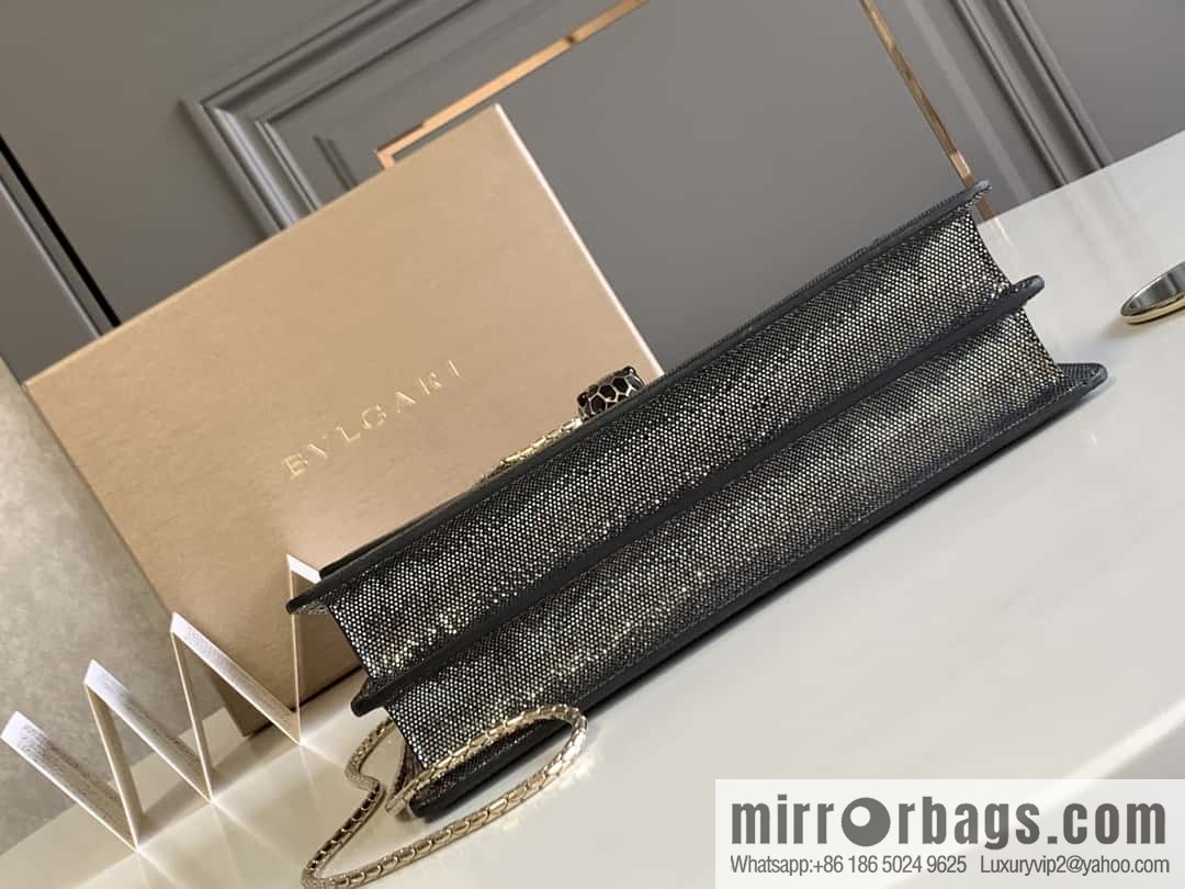 BVLGARI Bulgari Sprpenti Forever charcoal ash metal texture water snake skin inner small sheepskin chain bag 27.5CM 383262