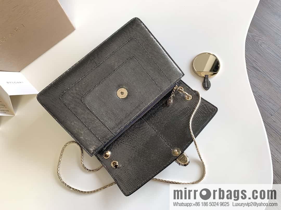 BVLGARI Bulgari Sprpenti Forever charcoal ash metal texture water snake skin inner small sheepskin chain bag 27.5CM 383262