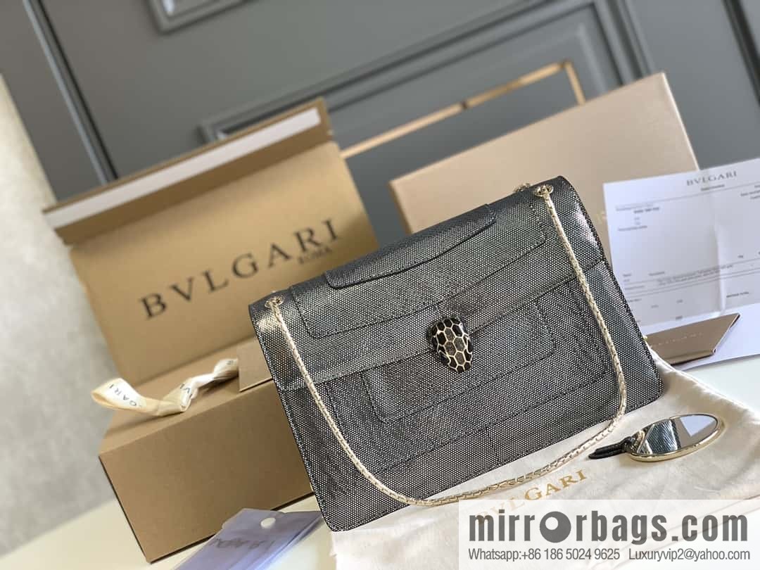 BVLGARI Bulgari Sprpenti Forever charcoal ash metal texture water snake skin inner small sheepskin chain bag 27.5CM 383262