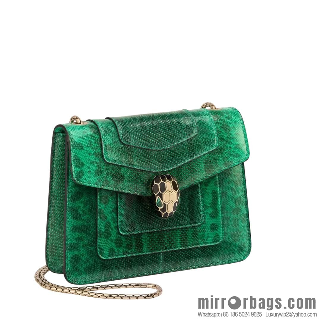 BVLGARI Bulgari Sprpenti Forever Green Grandmother Green Glossy Water Snakeskin chain bag 20CM 618792