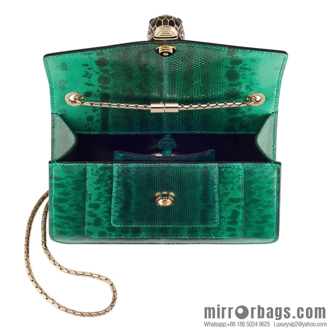 BVLGARI Bulgari Sprpenti Forever Green Grandmother Green Glossy Water Snakeskin chain bag 20CM 618792