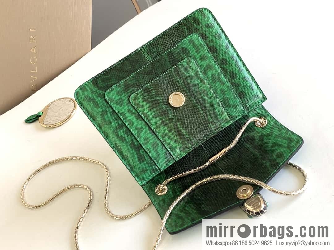 BVLGARI Bulgari Sprpenti Forever Green Grandmother Green Glossy Water Snakeskin chain bag 20CM 618792