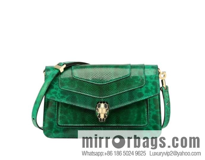BVLGARI Bulgari bright green grandmother green glossy water snakeskin EAST-WEST series small shoulder bag 22CM 292103