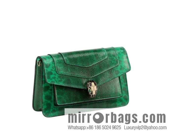 BVLGARI Bulgari bright green grandmother green glossy water snakeskin EAST-WEST series small shoulder bag 22CM 292103