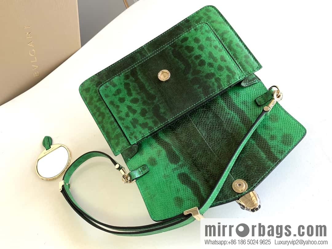 BVLGARI Bulgari bright green grandmother green glossy water snakeskin EAST-WEST series small shoulder bag 22CM 292103