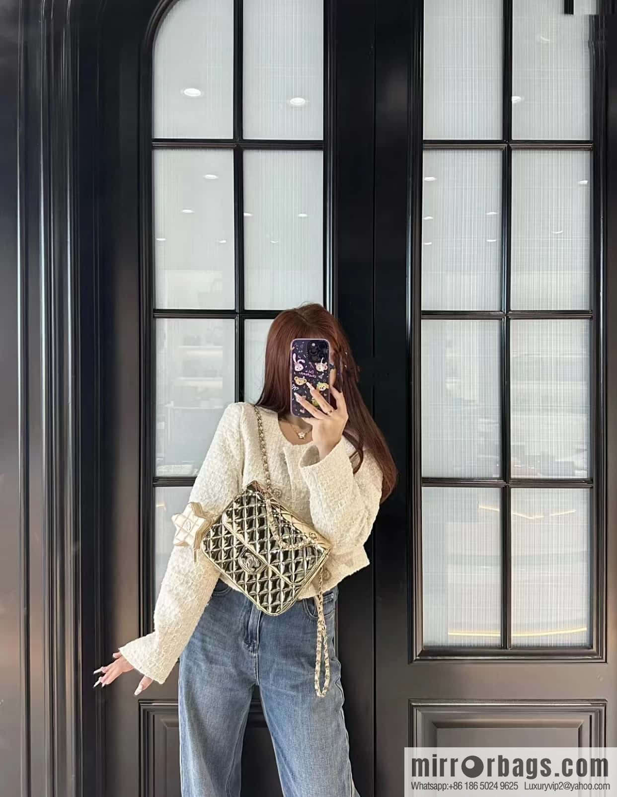 CHANEL 24C early spring vacation series catwalk model patent leather double backpack AS4649 gold