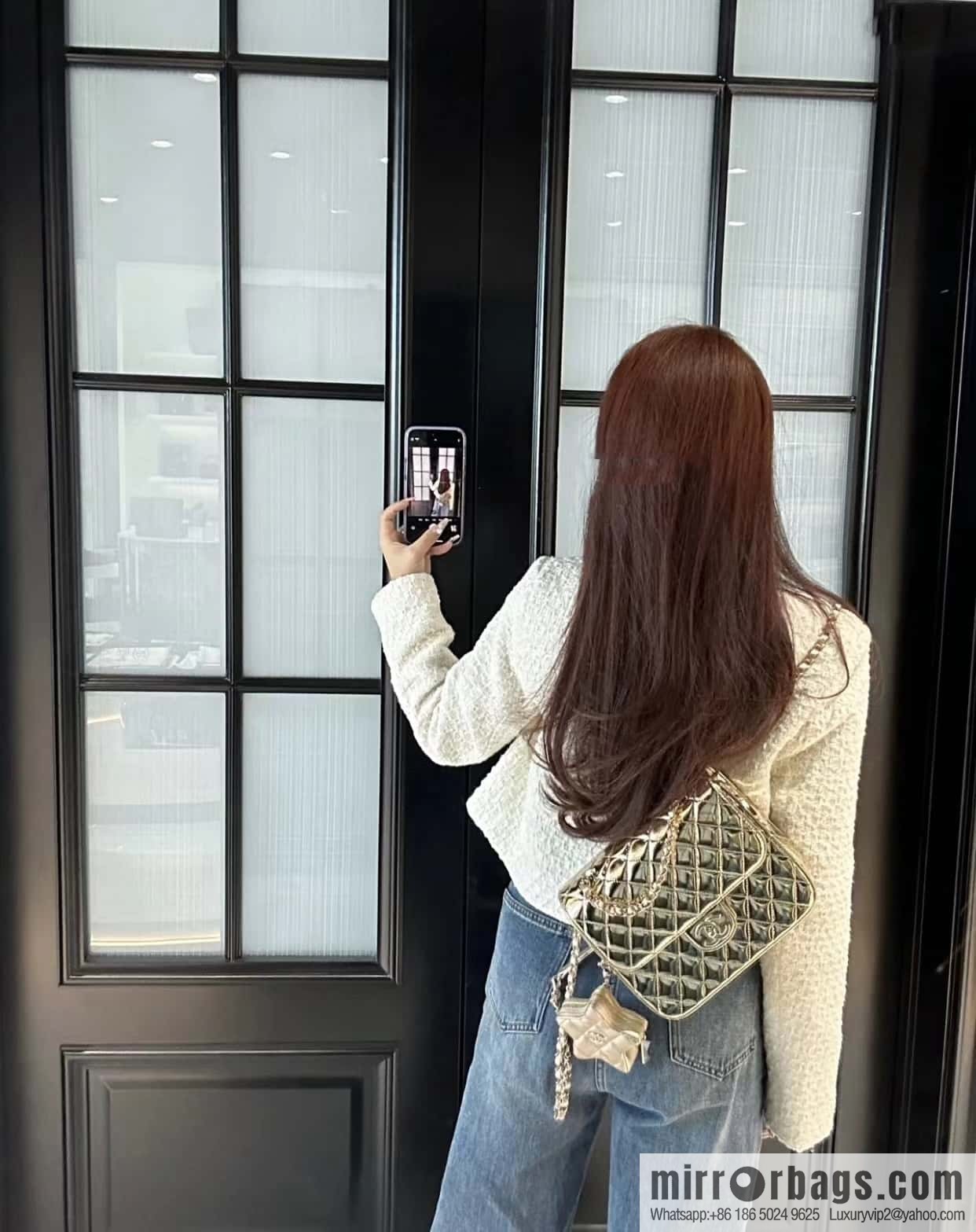 CHANEL 24C early spring vacation series catwalk model patent leather double backpack AS4649 gold