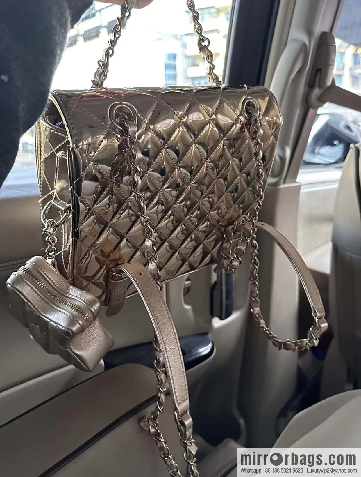 CHANEL 24C early spring vacation series catwalk model patent leather double backpack AS4649 gold