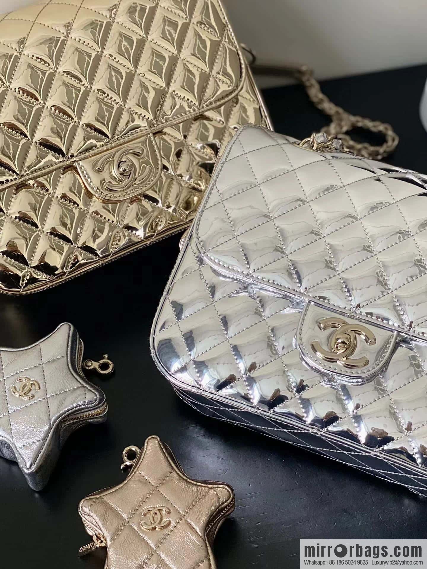 CHANEL 24C early spring vacation series catwalk model patent leather double backpack AS4649 gold