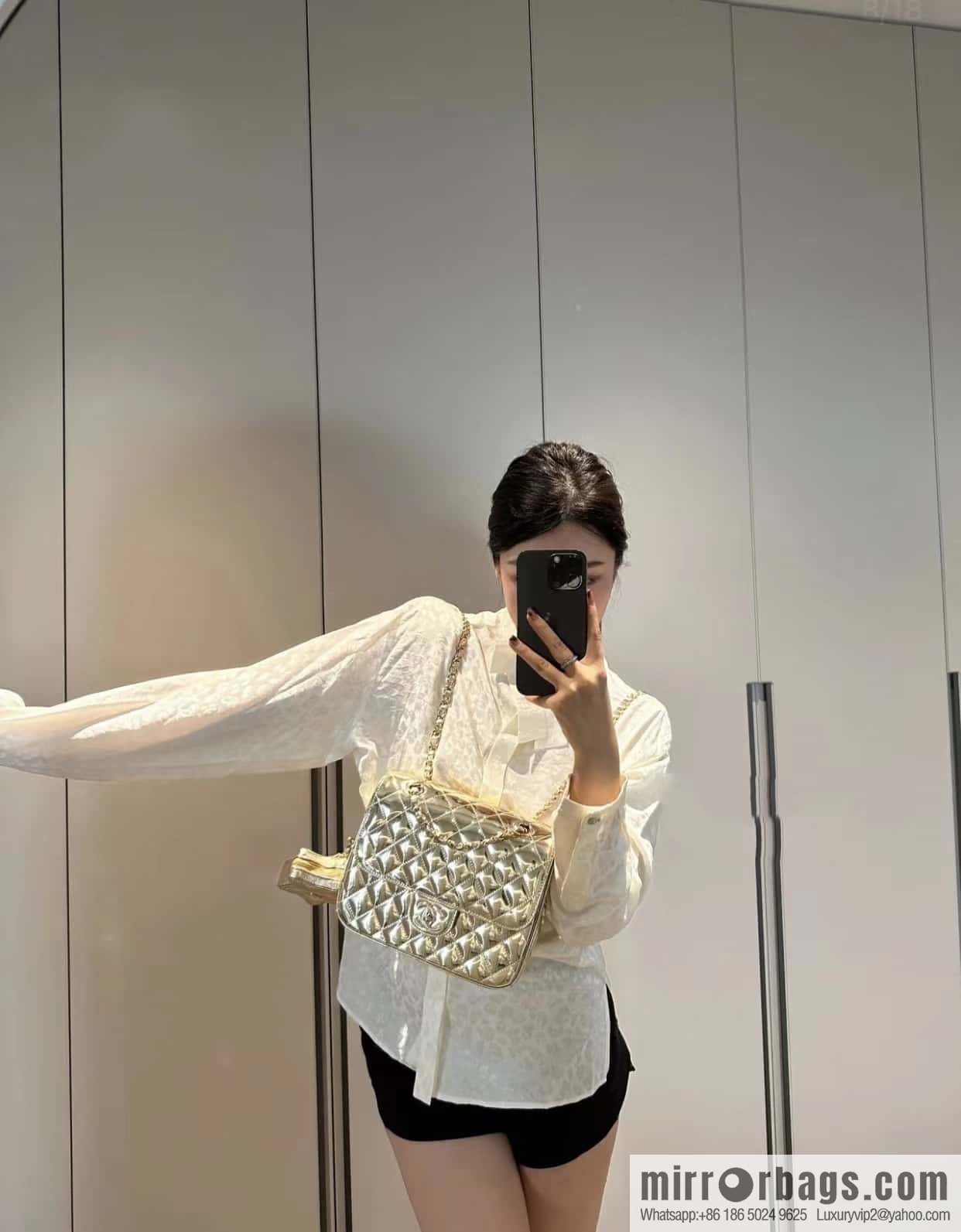 CHANEL 24C early spring vacation series catwalk model patent leather double backpack AS4649 gold