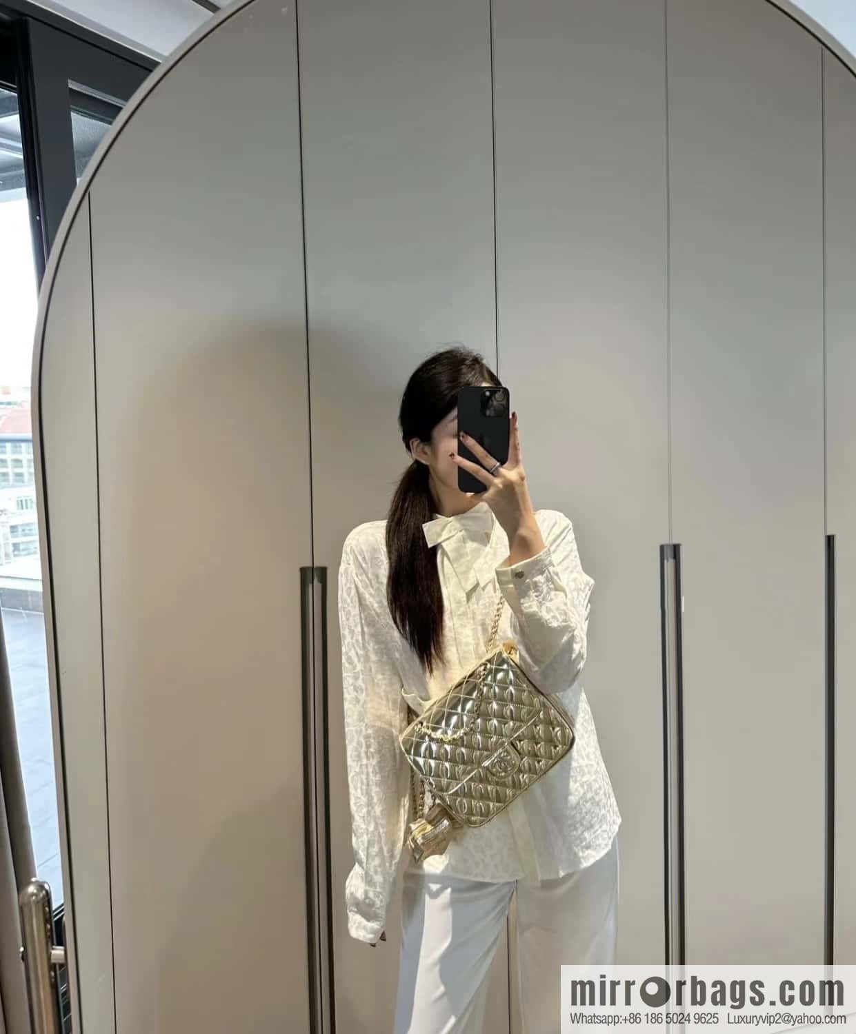 CHANEL 24C early spring vacation series catwalk model patent leather double backpack AS4649 gold