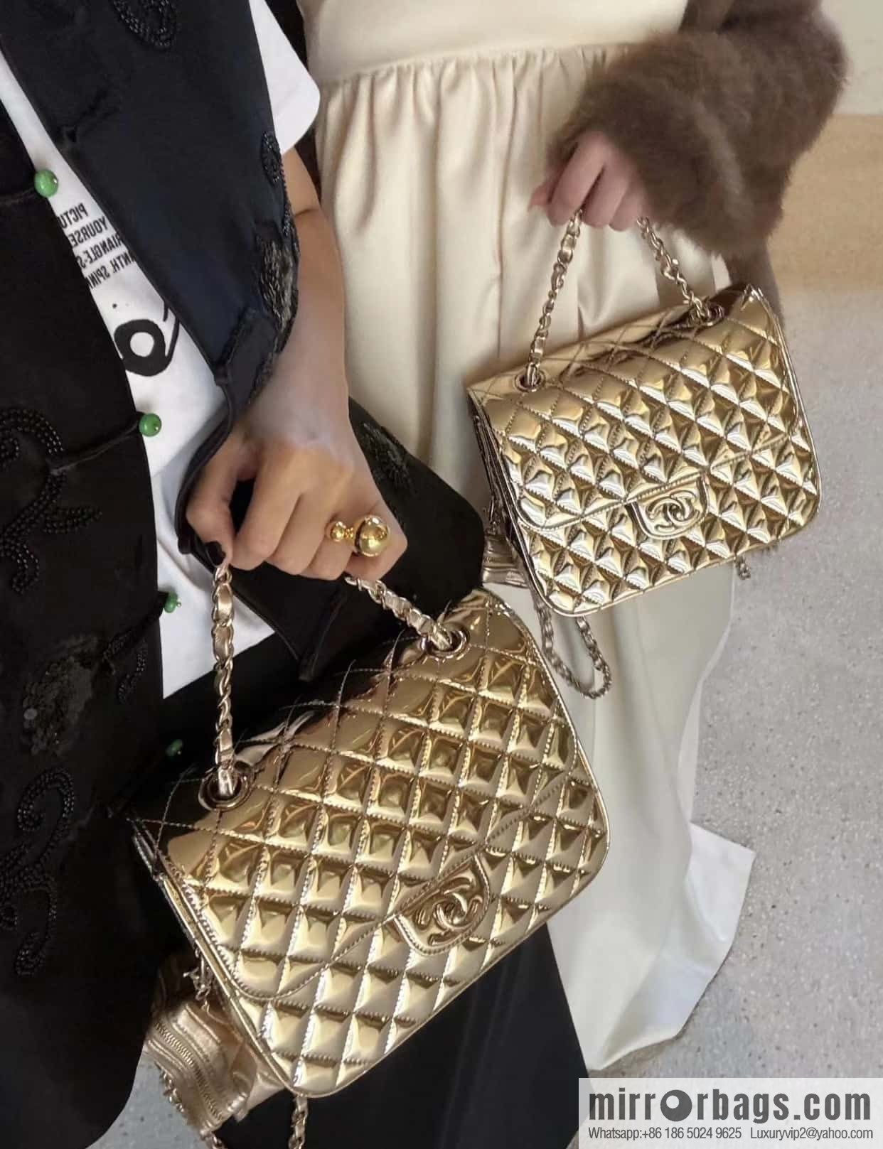 CHANEL 24C early spring vacation series catwalk model patent leather double backpack AS4649 gold