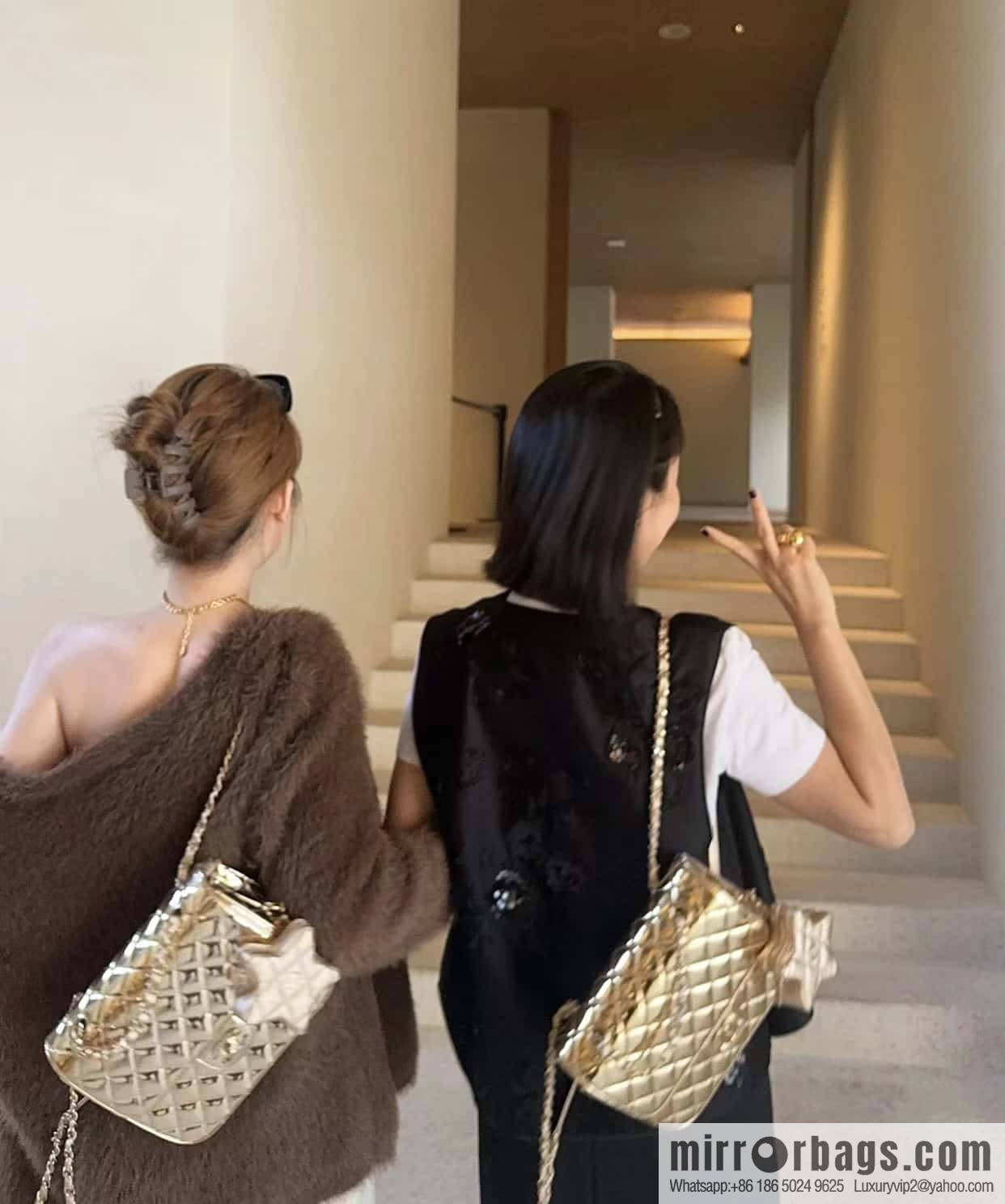 CHANEL 24C early spring vacation series catwalk model patent leather double backpack AS4649 gold