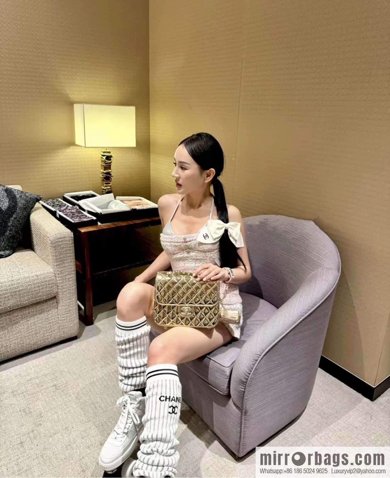 CHANEL 24C early spring vacation series catwalk model patent leather double backpack AS4649 gold