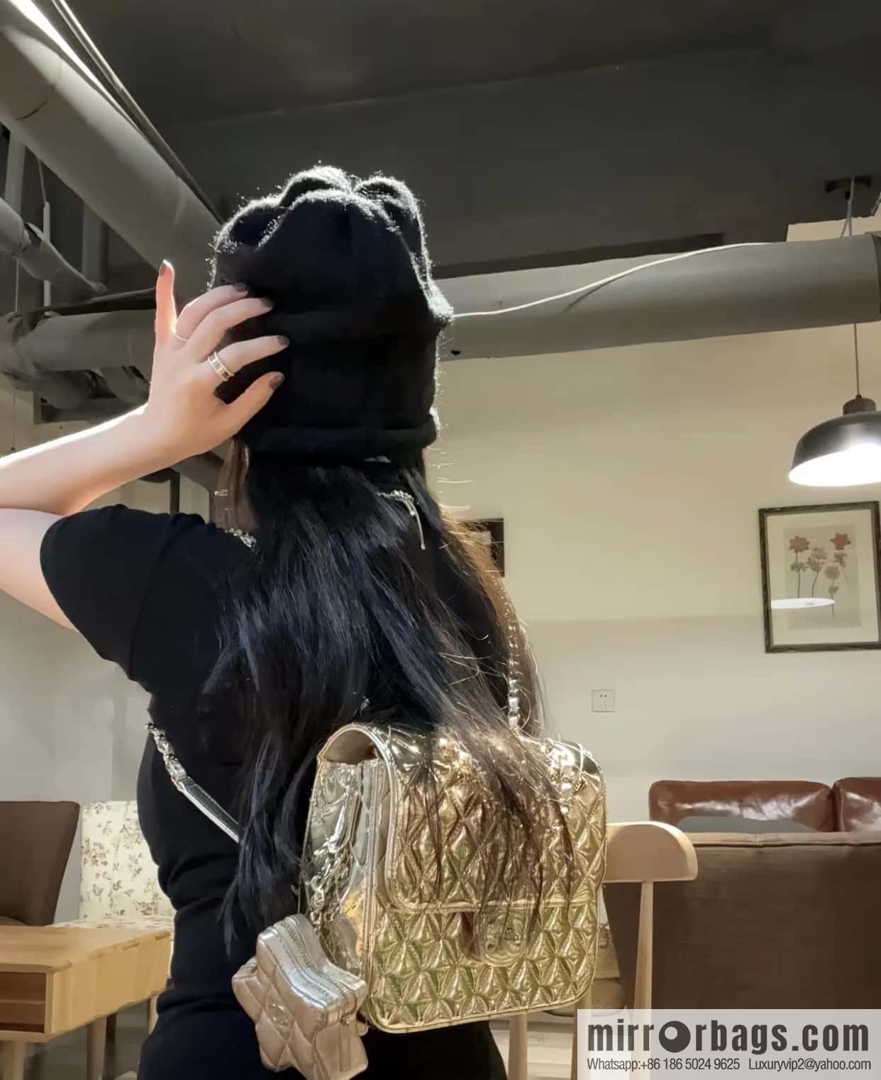 CHANEL 24C early spring vacation series catwalk model patent leather double backpack AS4649 gold