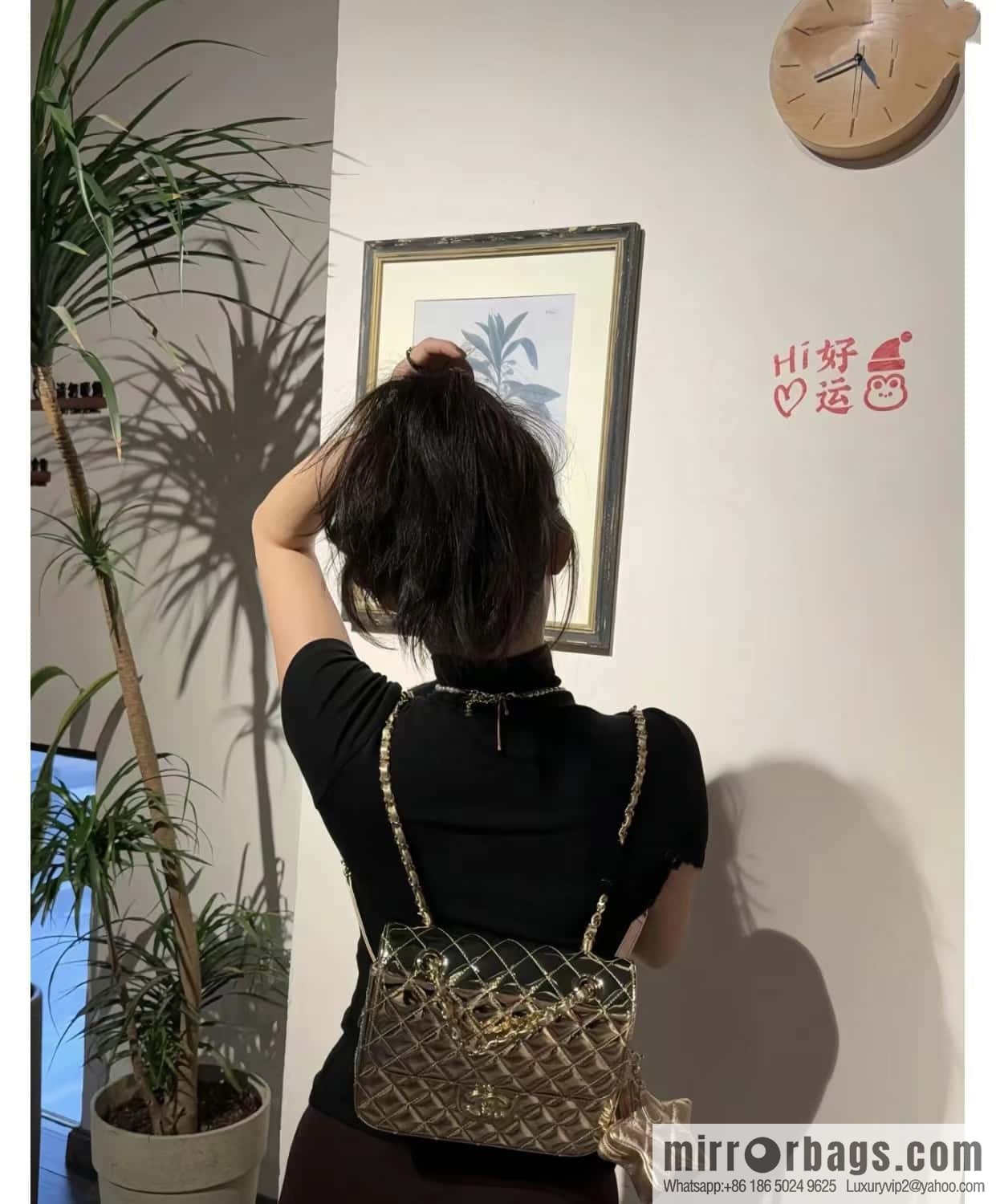 CHANEL 24C early spring vacation series catwalk model patent leather double backpack AS4649 gold