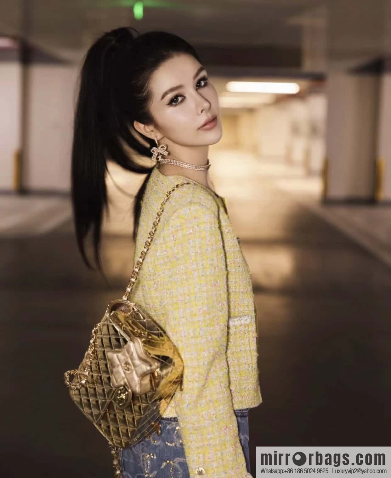 CHANEL 24C early spring vacation series catwalk model patent leather double backpack AS4649 gold