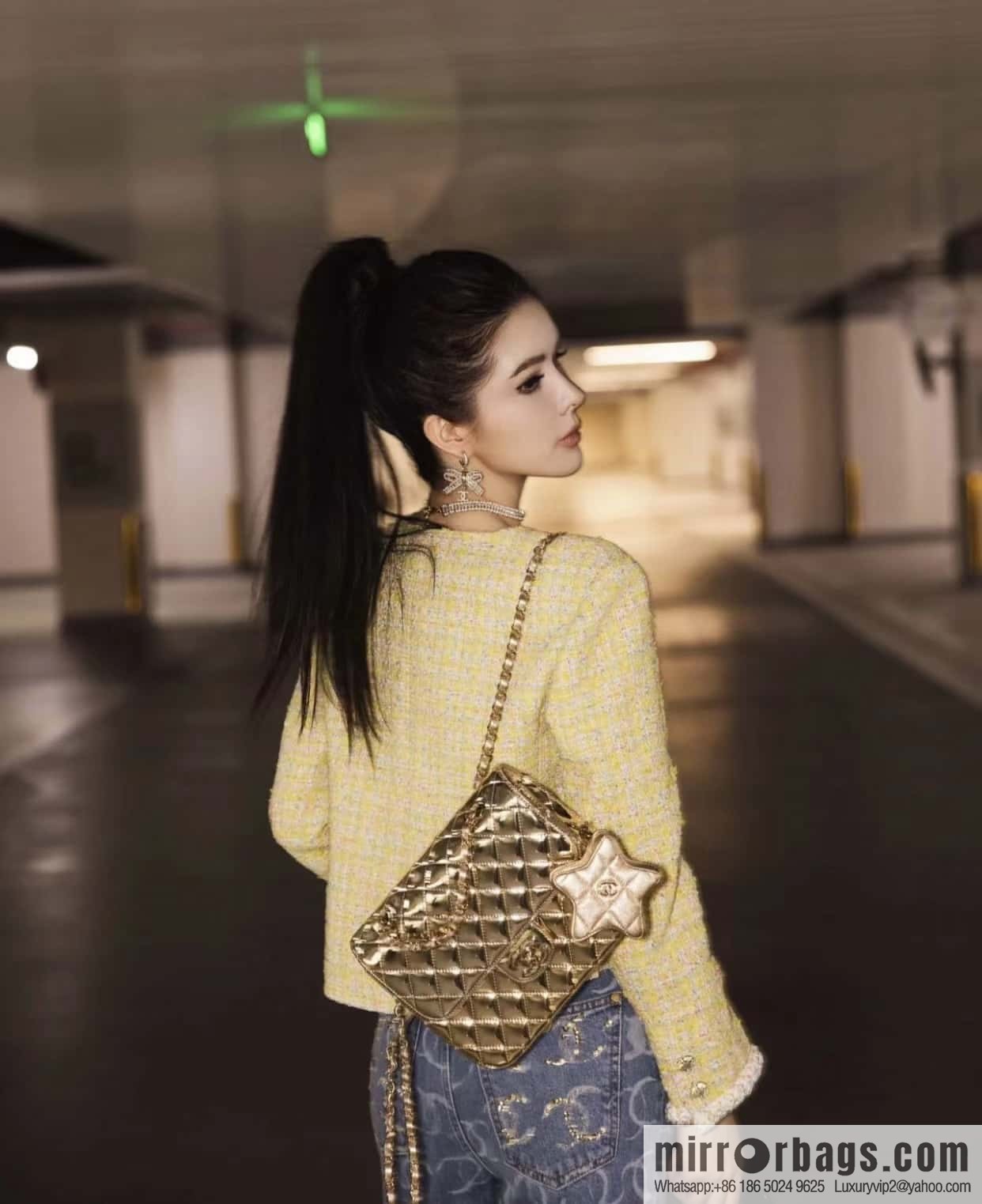 CHANEL 24C early spring vacation series catwalk model patent leather double backpack AS4649 gold