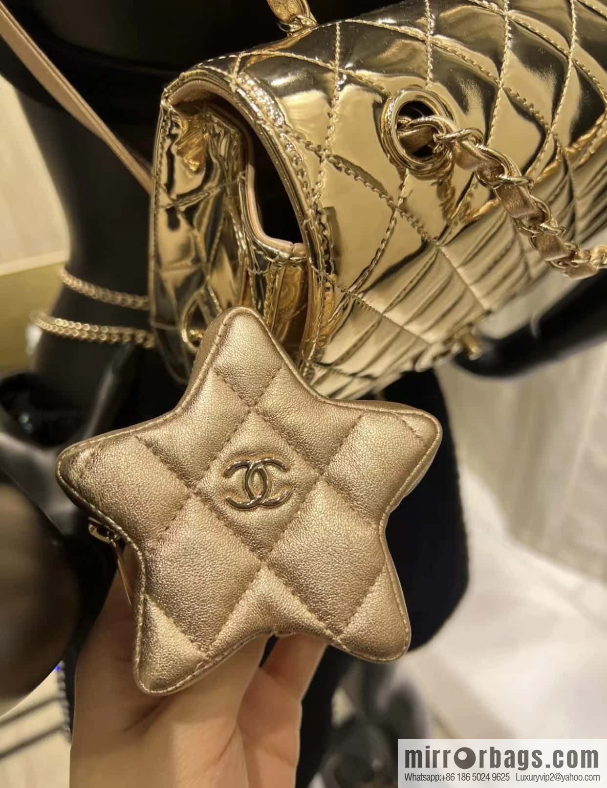 CHANEL 24C early spring vacation series catwalk model patent leather double backpack AS4649 gold