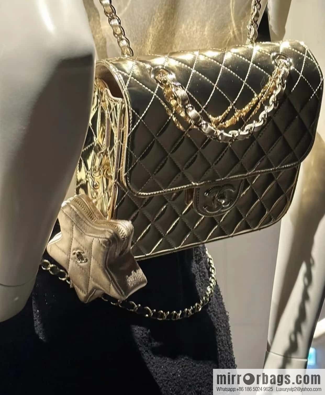 CHANEL 24C early spring vacation series catwalk model patent leather double backpack AS4649 gold