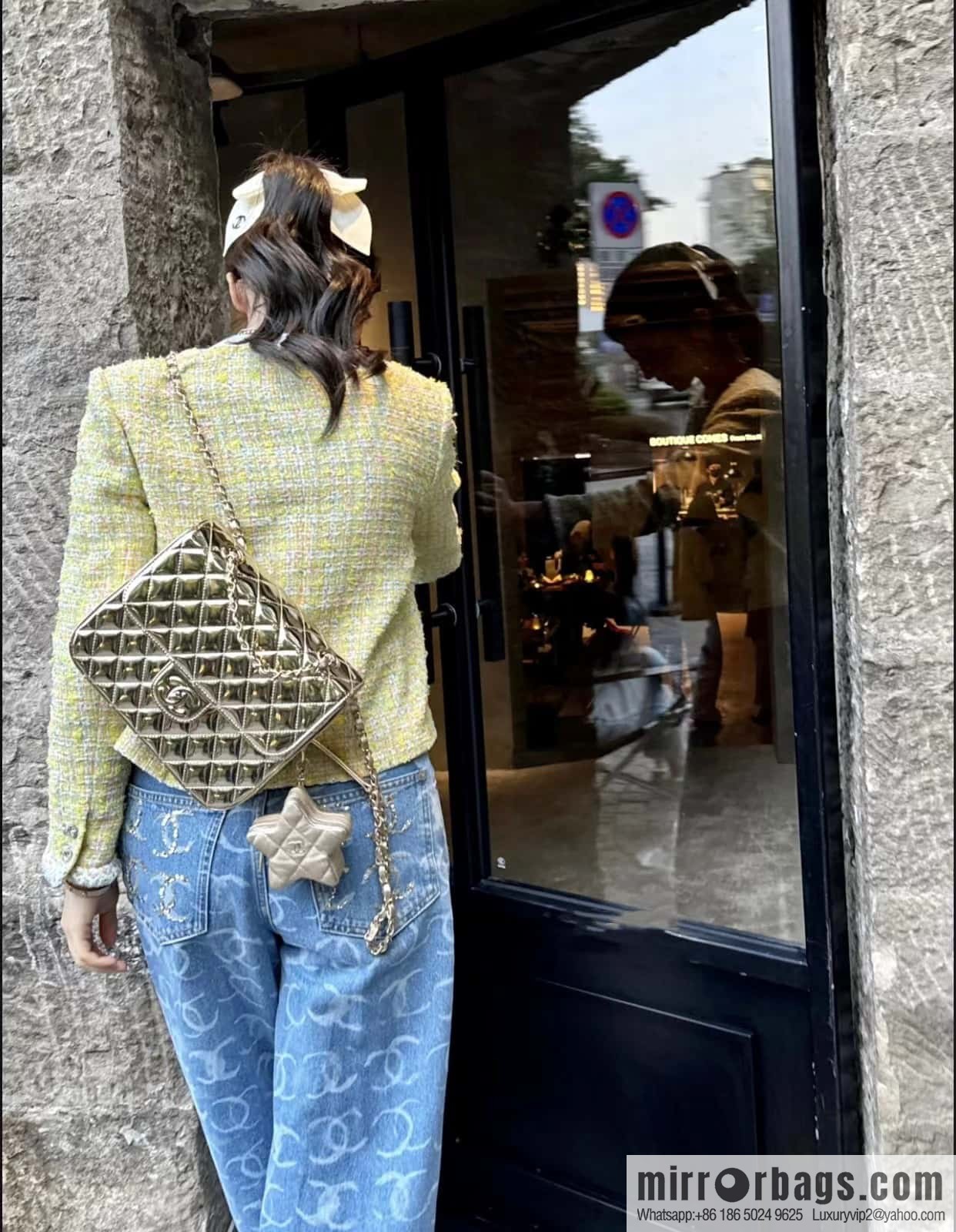 CHANEL 24C early spring vacation series catwalk model patent leather double backpack AS4649 gold