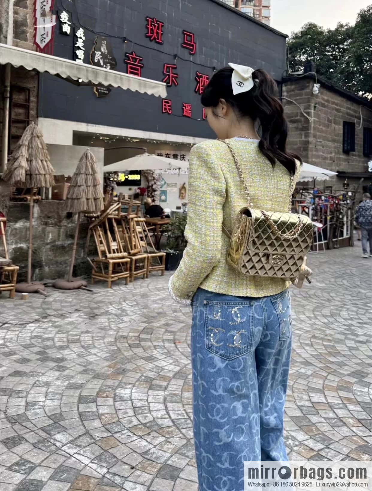 CHANEL 24C early spring vacation series catwalk model patent leather double backpack AS4649 gold
