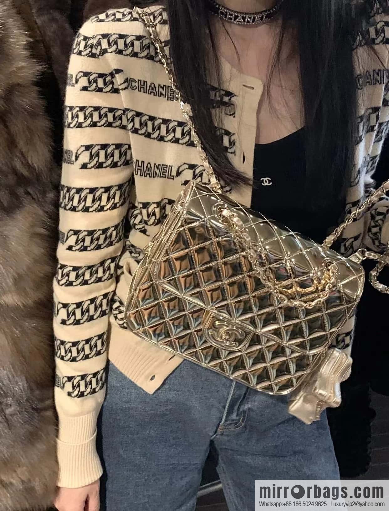 CHANEL 24C early spring vacation series catwalk model patent leather double backpack AS4649 gold