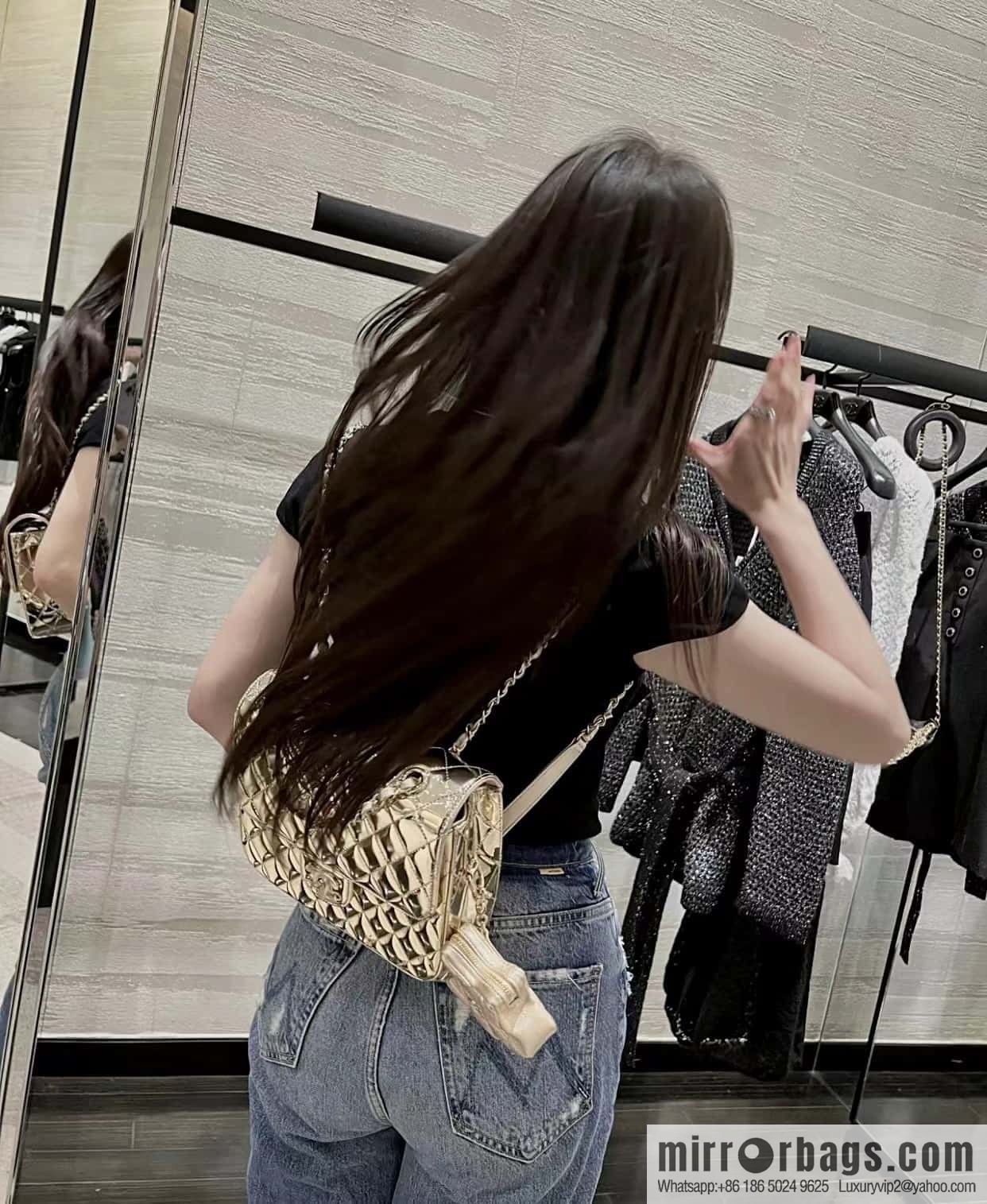 CHANEL 24C early spring vacation series catwalk model patent leather double backpack AS4649 gold