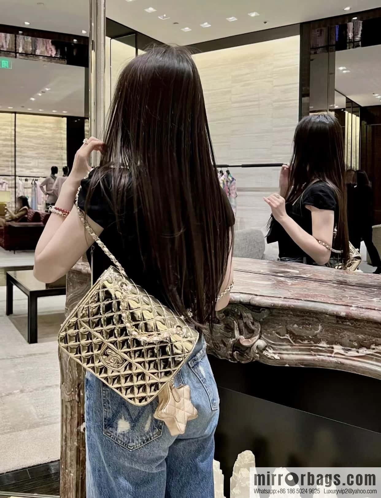 CHANEL 24C early spring vacation series catwalk model patent leather double backpack AS4649 gold