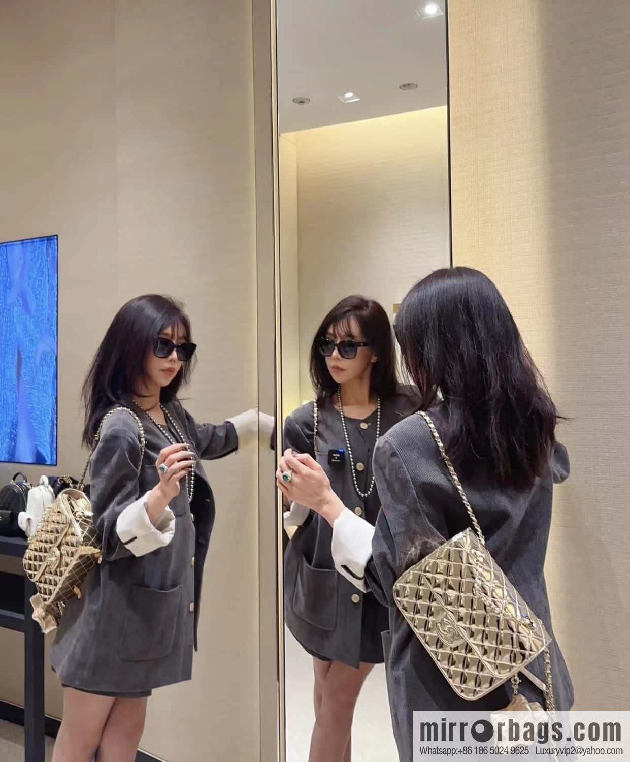 CHANEL 24C early spring vacation series catwalk model patent leather double backpack AS4649 gold