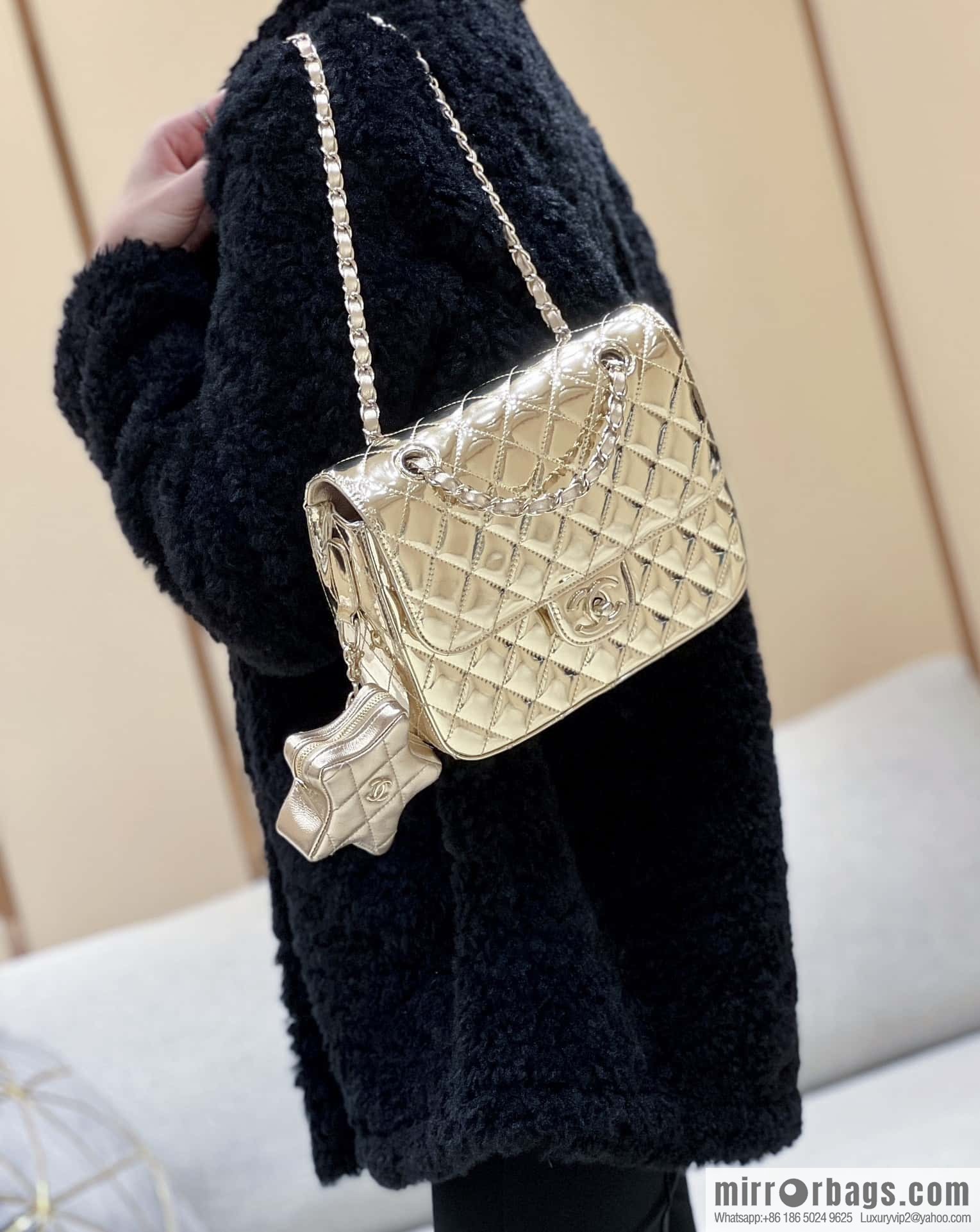 CHANEL 24C early spring vacation series catwalk model patent leather double backpack AS4649 gold