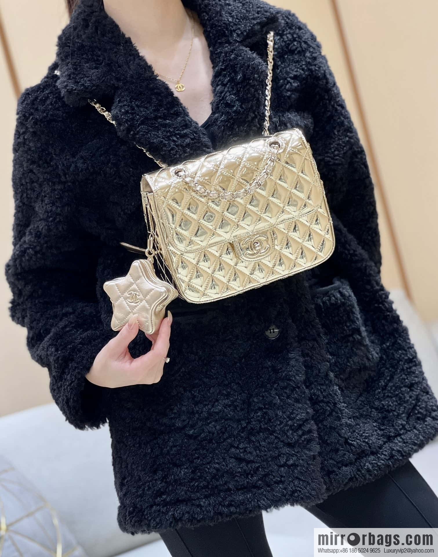 CHANEL 24C early spring vacation series catwalk model patent leather double backpack AS4649 gold