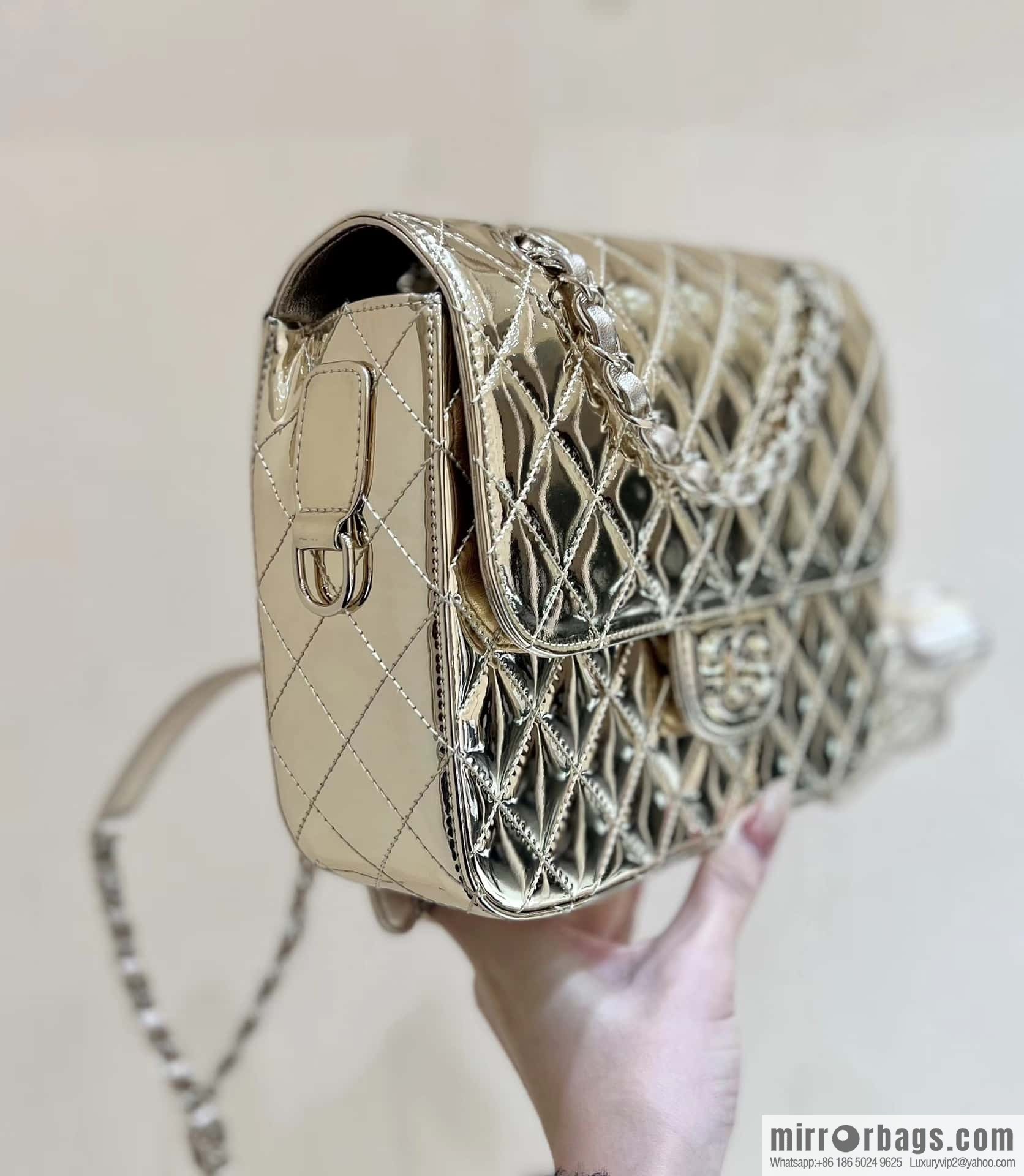 CHANEL 24C early spring vacation series catwalk model patent leather double backpack AS4649 gold