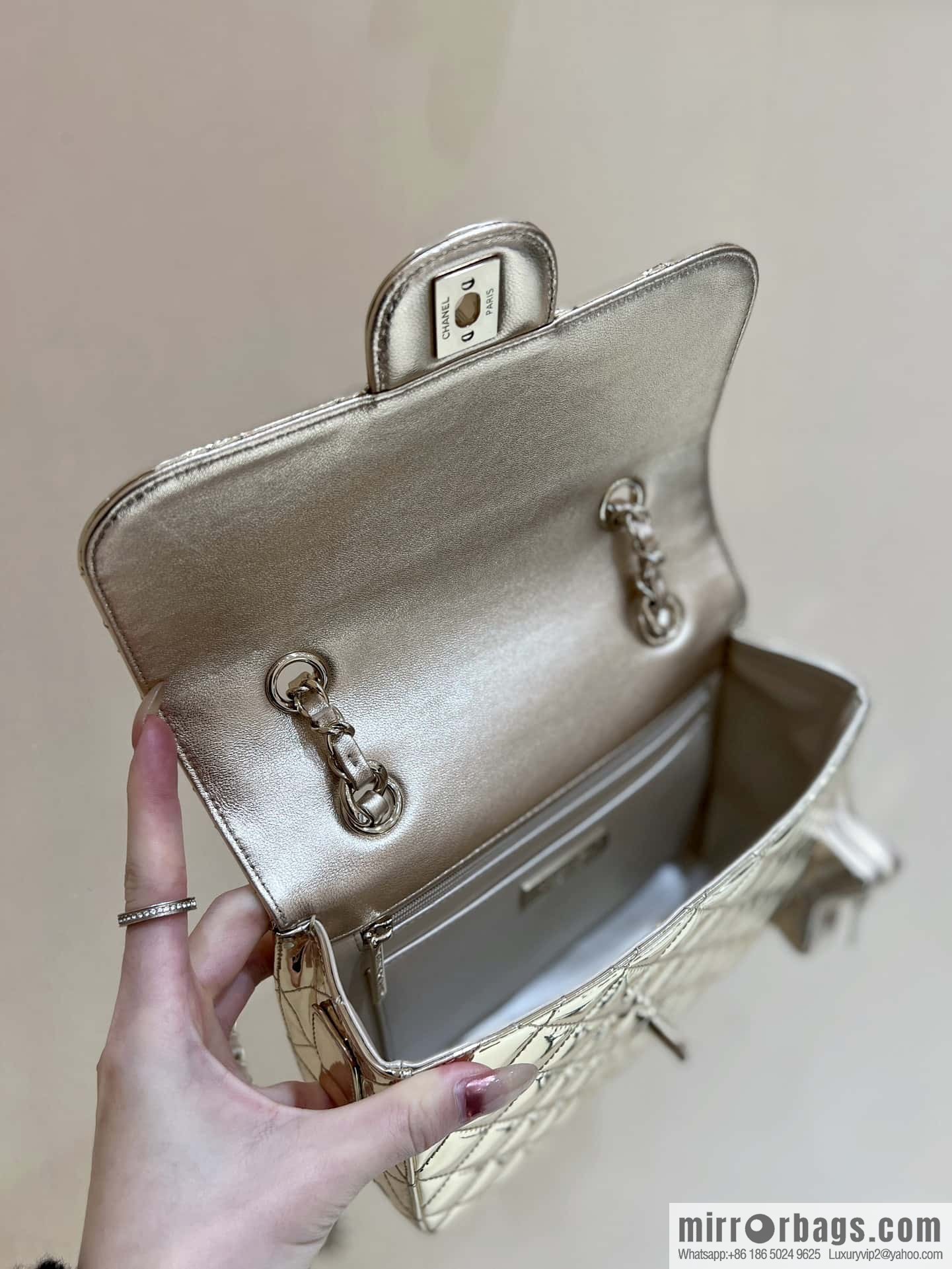 CHANEL 24C early spring vacation series catwalk model patent leather double backpack AS4649 gold